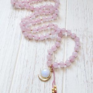 Rose Quartz Moonstone Meditation Necklace 108